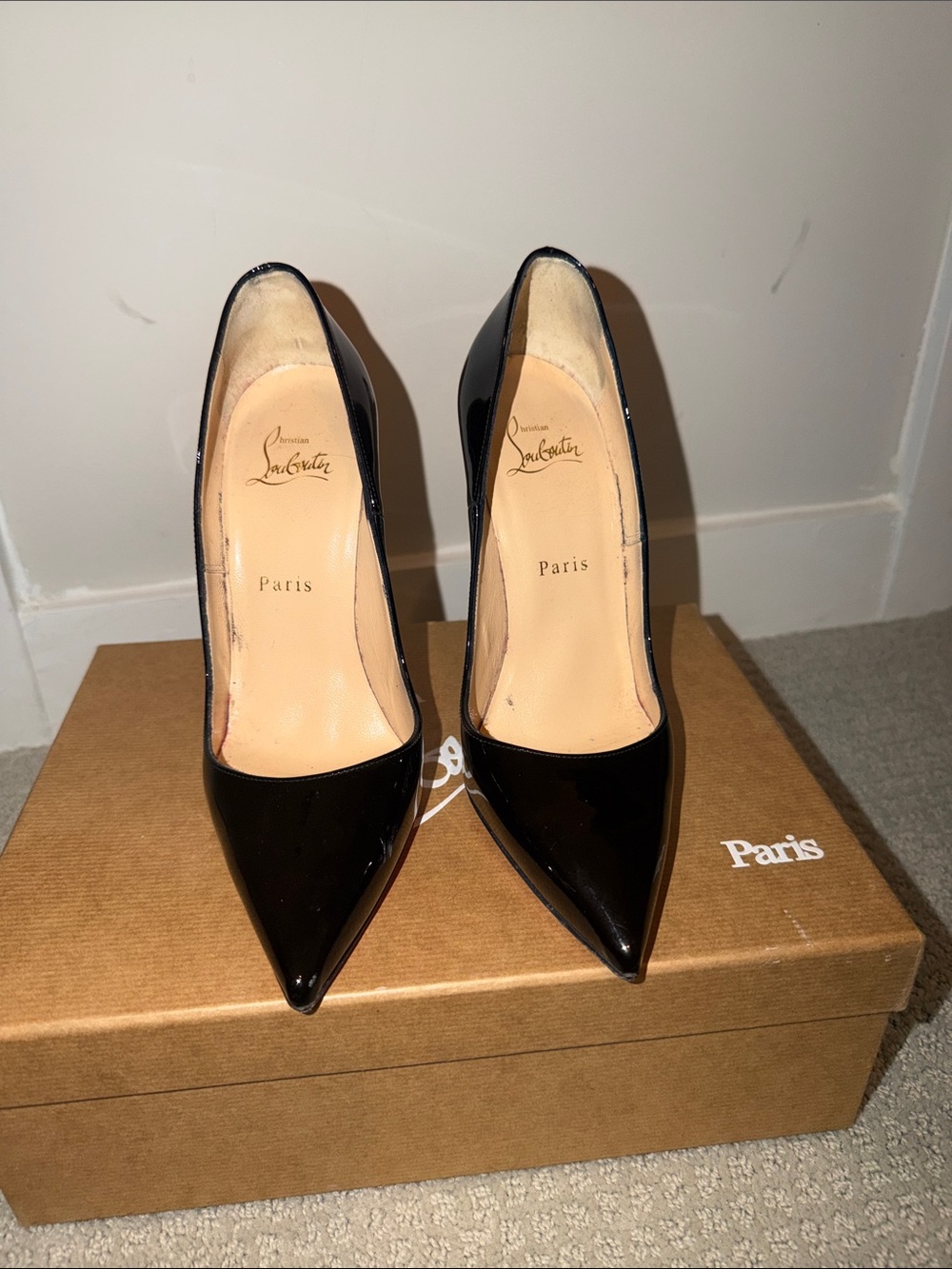 Christian Louboutin Black Patent Leather Pointed-Toe Stiletto Heels - Picture 6 of 10